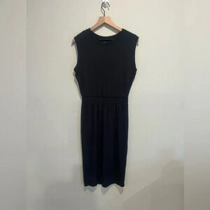 Athleta Santorini Cinch Dress Travel Stretch Casual Athleisure Midi Black  S